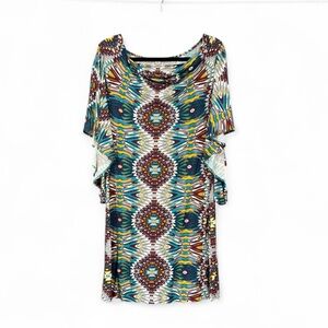 Uncle Frank Long Sleeve Geometric Print Viscose Multi Colored Dress Size Medium‎